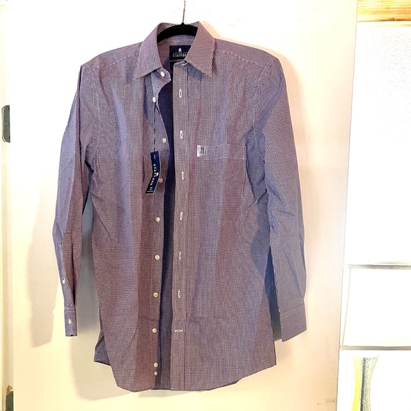 Stafford Other - NWT Stafford Men's Fitted Blue and White Checkered Button Down Shirt 15 32-33
